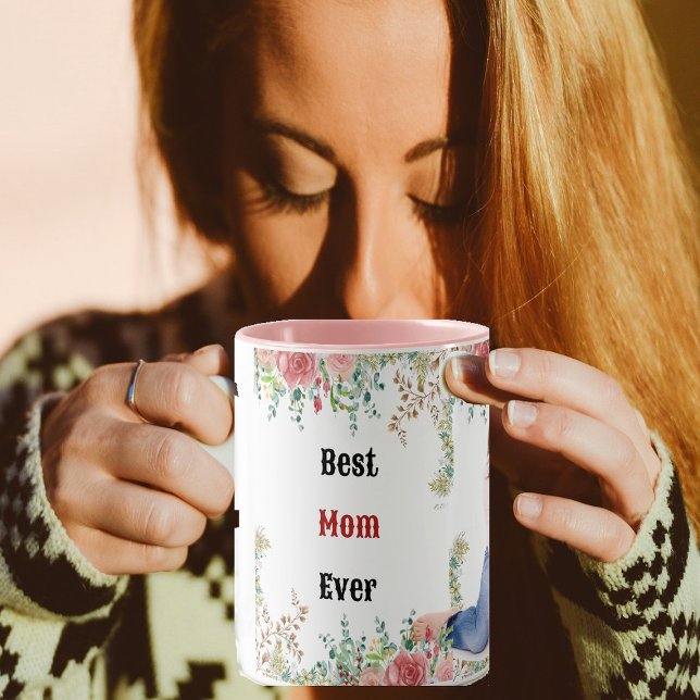 Best Mum Ever Greenery Floral Mother Baby Photo  Magic Mug (Creator Uploaded)