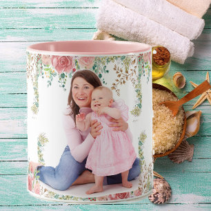 Best Mum Ever Greenery Floral Mother Baby Photo  Mug