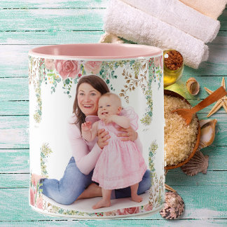 Best Mum Ever Greenery Floral Mother Baby Photo  Mug