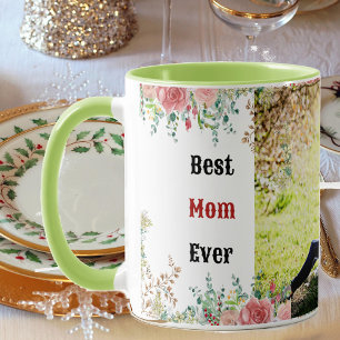 Best Mum Ever Greenery Floral Mother Baby Photo  Mug