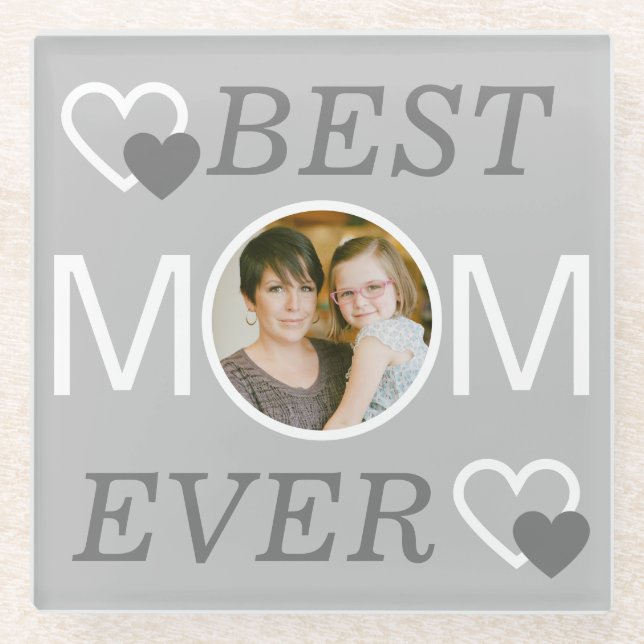 Best Mum Ever Grey Personalised Mothers Day Photo Glass Coaster (Front)