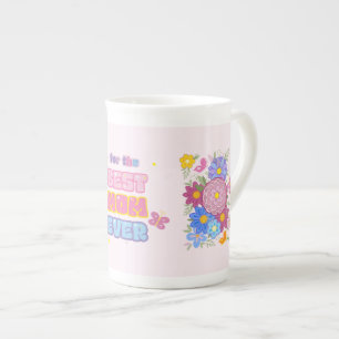 Best Mum Ever Groovy Pastel Floral Mother's Day Bone China Mug