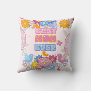 Best Mum Ever Groovy Pastel Floral Mother's Day Cushion