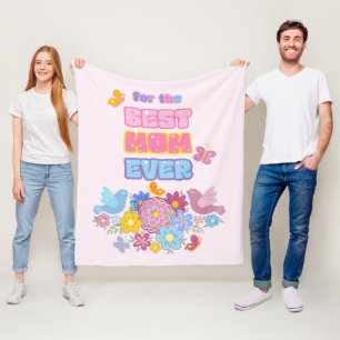 Best Mum Ever Groovy Pastel Floral Mother's Day Fleece Blanket