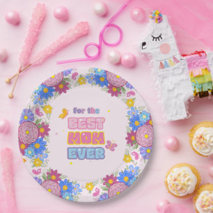Best Mum Ever Groovy Pastel Floral Mother's Day Paper Plate
