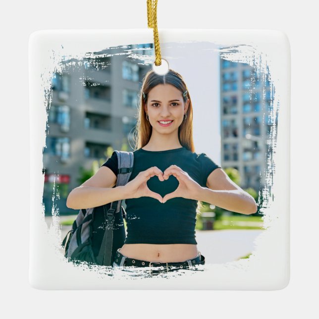 Best Mum Ever Grunge Border Photo Ceramic Ornament (Front)