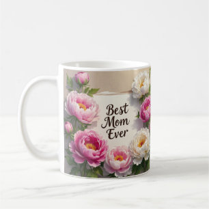 Best Mum Ever”Hand-painted peonies and cursive Coffee Mug