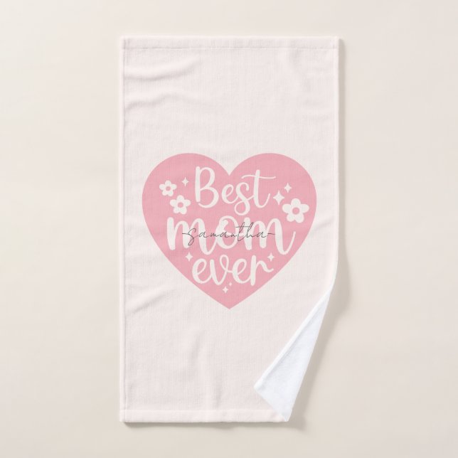 Best Mum Ever Heart Bath Towel Set (Hand Towel)