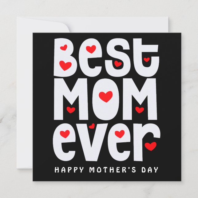 Best Mum Ever Heart Mothers Day Black Red White Card (Front)