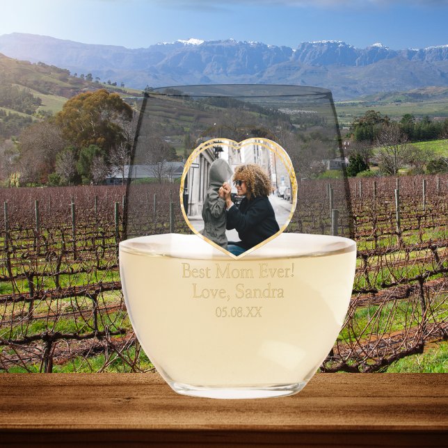 Best Mum Ever Heart Photo Template Name date Stemless Wine Glass (Creator Uploaded)