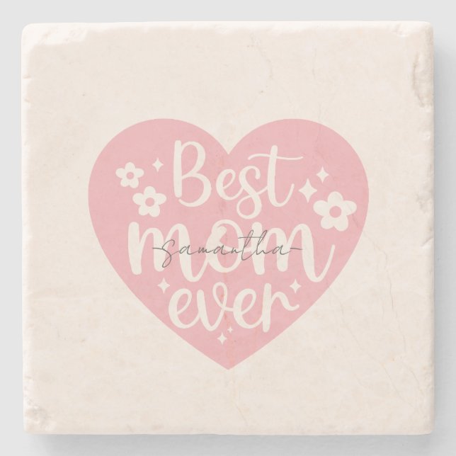 Best Mum Ever Heart Stone Coaster (Front)