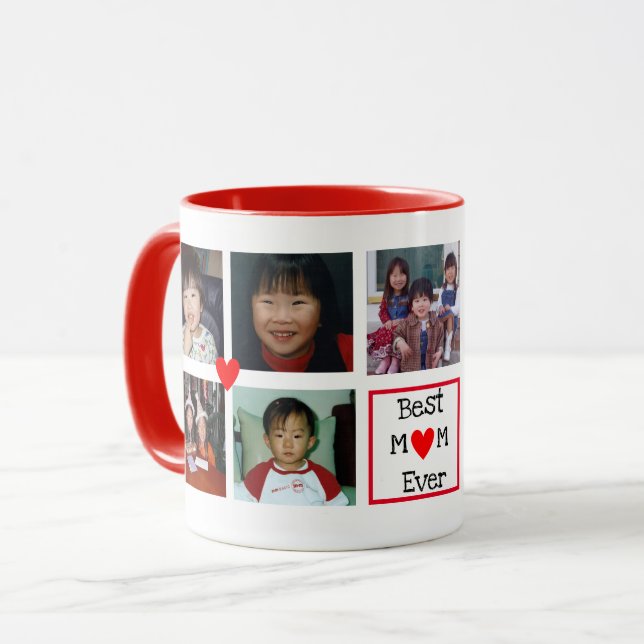 Best Mum Ever  Hearts  9 photo Custom Mug (Front Left)