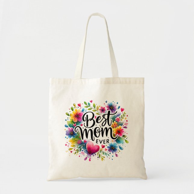 Best Mum Ever Hearts and Flowers Tote Bag (Front)