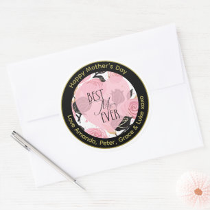 Best Mum Ever Hearts and Roses Classic Round Sticker