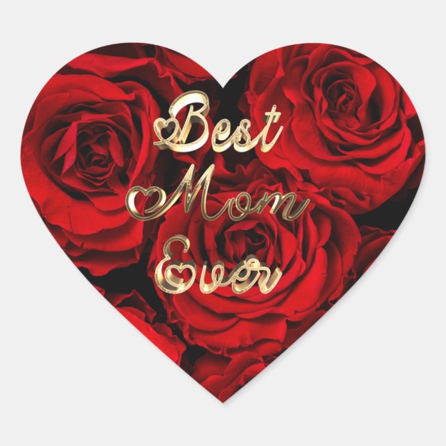 Best Mum Ever Hearts Red Roses Floral Heart Sticker (Front)