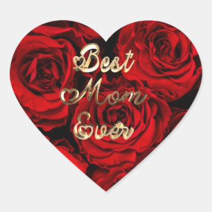 Best Mum Ever Hearts Red Roses Floral Heart Sticker
