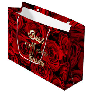 Best Mum Ever Hearts Red Roses Floral Large Gift Bag