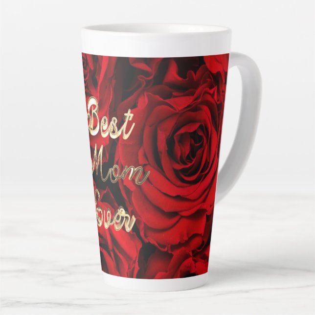 Best Mum Ever Hearts Red Roses Floral Latte Mug (Right Angle)