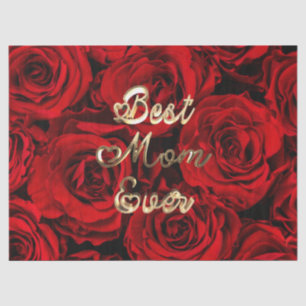 Best Mum Ever Hearts Red Roses Floral Tissue Paper