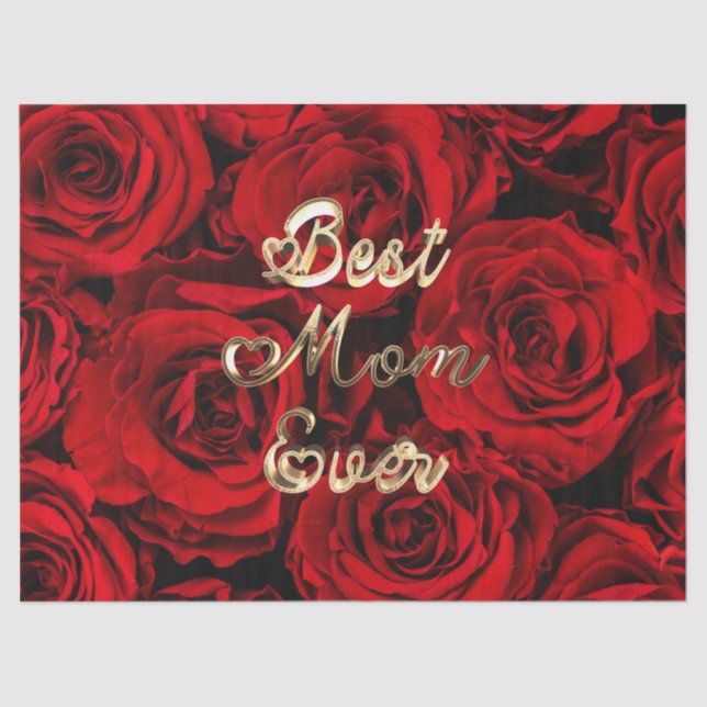 Best Mum Ever Hearts Red Roses Floral Tissue Paper (Front)