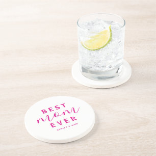 Best Mum Ever Hot Pink Script Mother's Day Coaster