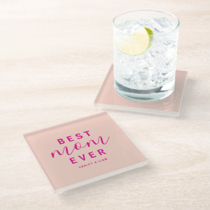 Best Mum Ever Hot Pink Script Mother's Day Glass Coaster