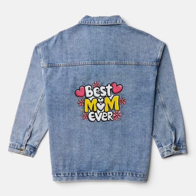 Best Mum Ever – Kawaii Doodle Style with Hearts  Denim Jacket (Back)