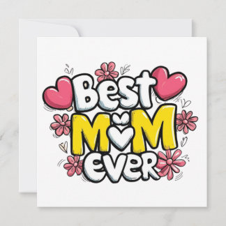 Best Mum Ever – Kawaii Doodle Style with Hearts Invitation