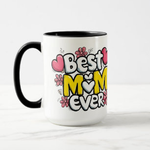 Best Mum Ever – Kawaii Doodle Style with Hearts Mug