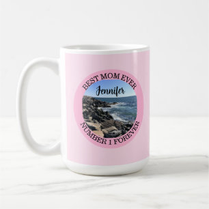 Best Mum Ever Light Pink Round Photo Ocean Name Coffee Mug