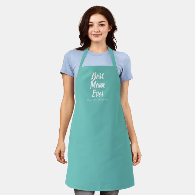 Best Mum Ever light teal custom script text cute Apron (Worn)