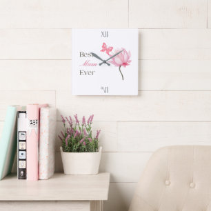 Best Mum Ever, Lotus & Butterfly, Mothers Birthday Square Wall Clock