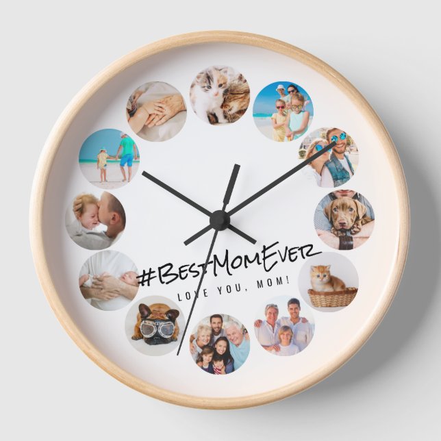 Best Mum Ever Modern 12 Photos Family & Pet Clock (Front)