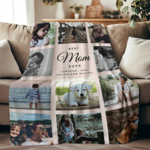 Best Mum Ever Modern Blush Pink Photo Collage Fleece Blanket