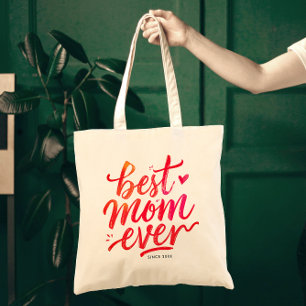 Best Mum Ever Modern Chic Red Script Typography Tote Bag