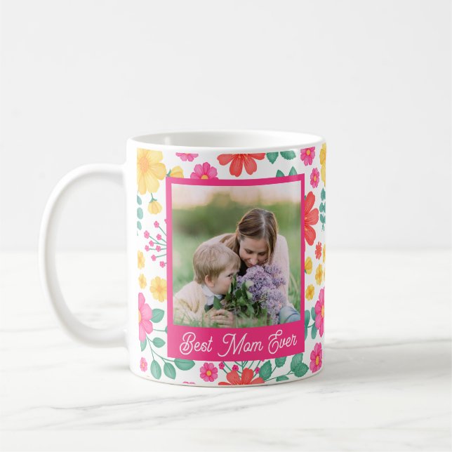 Best Mum Ever Modern Floral Photo Collage Coffee Mug (Left)