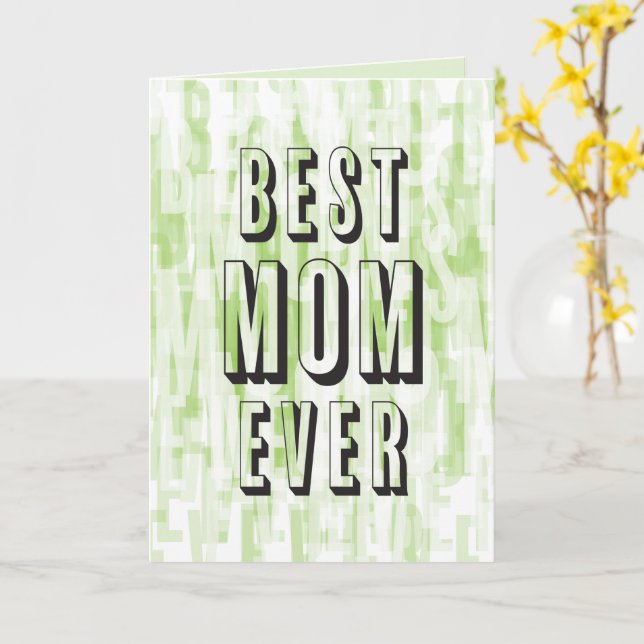 Best Mum Ever Modern Green Block Letters Card (Yellow Flower)