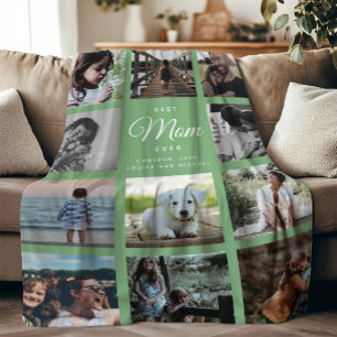 Best Mum Ever Modern Instagram Green Photo Collage Fleece Blanket