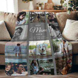 Best Mum Ever Modern Instagram Grey Photo Collage Fleece Blanket