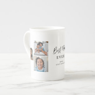 Best Mum Ever Modern Multi‑Photo Keepsake Elegant Bone China Mug