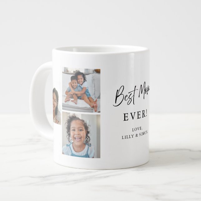 Best Mum Ever Modern Multi‑Photo Keepsake Giant Large Coffee Mug (Front Left)