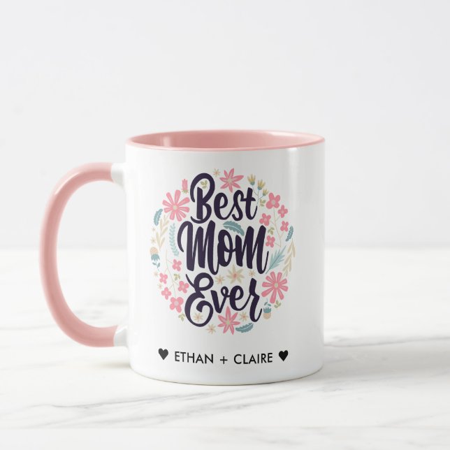 Best Mum Ever Modern Mummy Kids Names Mother's Day Mug (Left)