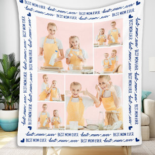 Best Mum Ever Modern Personalised 6 Photo Fleece Blanket