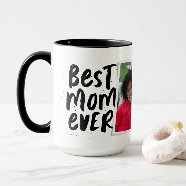 Best mum ever modern photo black white mug (With Donut)