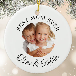 Best Mum Ever Modern Photo  Ceramic Tree Decoration