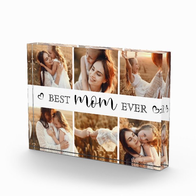 Best Mum Ever Modern Photo Collage Personalised Block (Right)
