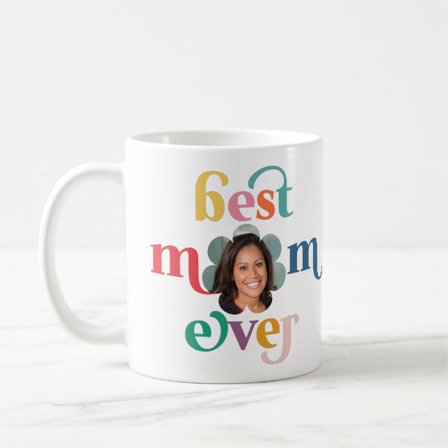 Best Mum Ever Modern Photo Kids Names Mother's Day Coffee Mug (Left)