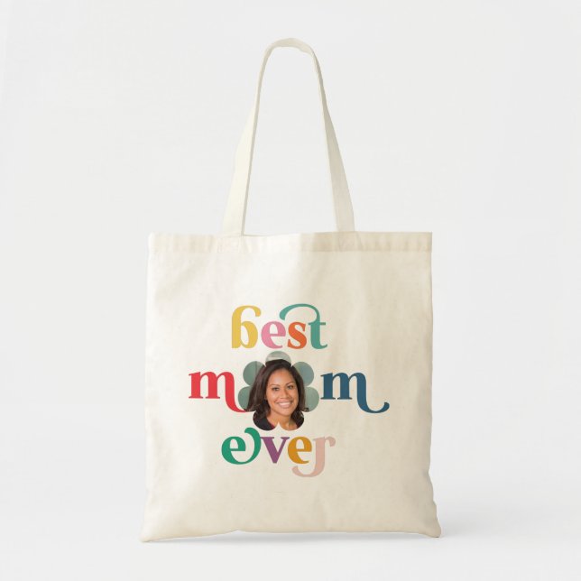 Best Mum Ever Modern Photo Kids Names Mother's Day Tote Bag (Front)