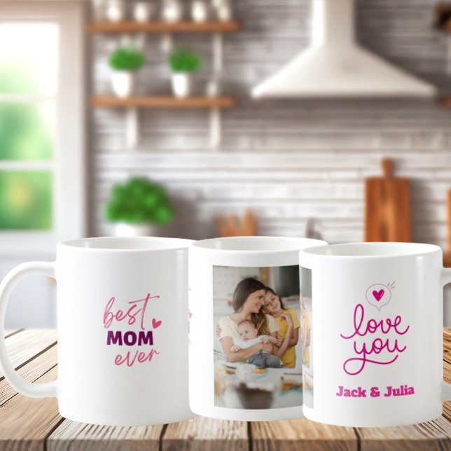 Best Mum Ever Modern Pink Photo Mother's Day Coffee Mug (Creator Uploaded)