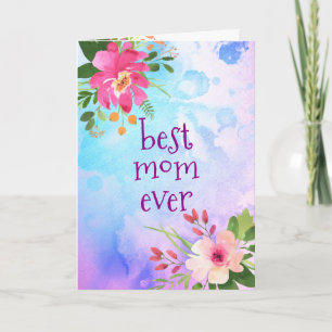 Best Mum Ever Modern Purple Blue Floral Watercolor Card